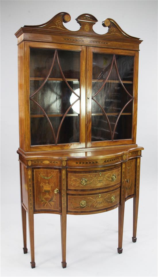 An Edwardian Sheraton Revival marquetry inlaid side cabinet, W.3ft .5in.